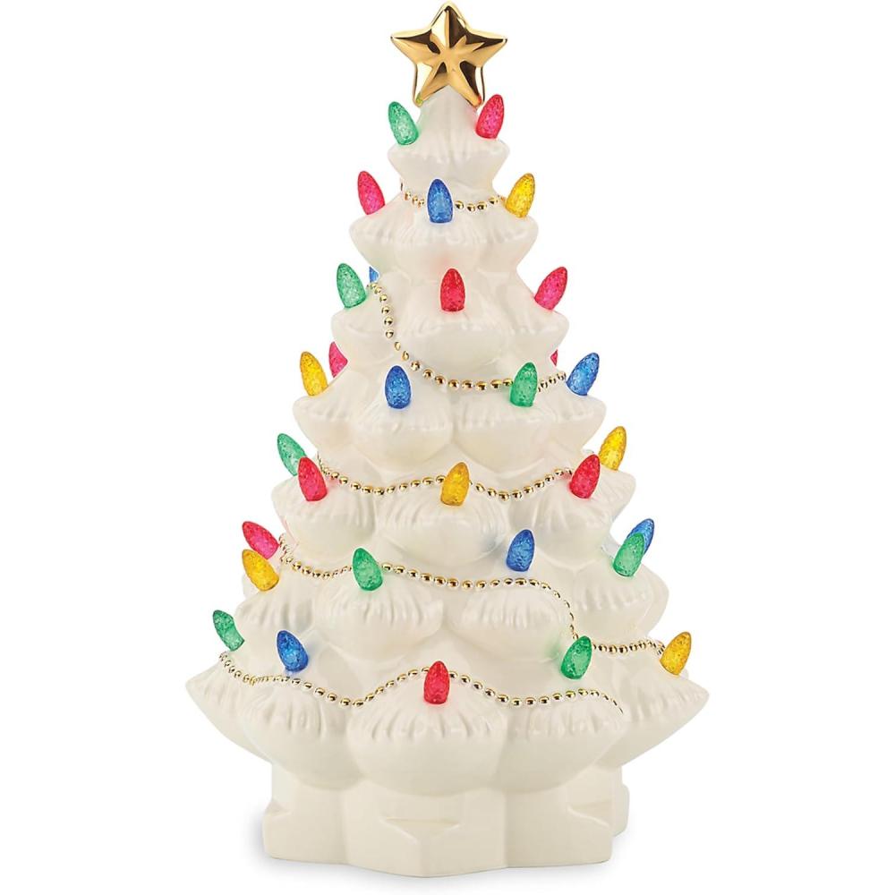 imageLenox 894469 Treasured Traditions Tree with Flying Santa Christmas amp Holiday DecorLit Tree Ivory