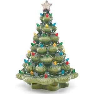 Lenox 894469 Treasured Traditions Tree with Flying Santa, Christmas & Holiday Decor(Lit Tree  Green)