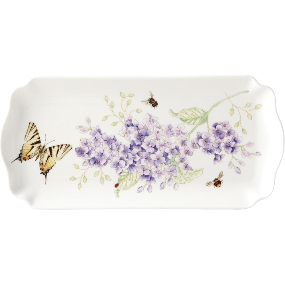 imageLenox Serving Tray Butterfly Meadow Everyday Rectangular Serving Tray Porcelain Butterfly Flower Design Dishwasher Safe Microwave Safe 95x45x075inch Snacks Fruit Serveware White 95x45
