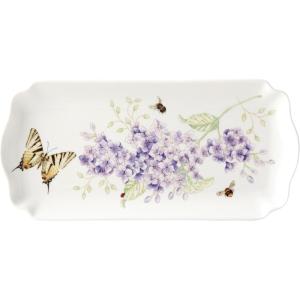 Lenox Serving Tray, Butterfly Meadow Everyday Rectangular Serving Tray, Porcelain, Butterfly Flower Design, Dishwasher Safe. Microwave Safe, 9.5×4.5×0.75-inch, Snacks Fruit, Serveware, White 9.5×4.5′