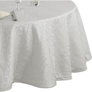 Lenox Opal Innocence 70” Round White Tablecloth – Machine Washable, Wrinkle-Resistant, Table Cover – White(Platinum)