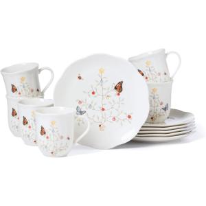 Lenox 810138 Butterfly Meadow Seasonal 4-Piece Mug Set, Christmas Drinkware, Holiday Hosting(12-Piece Dinnerware Set)