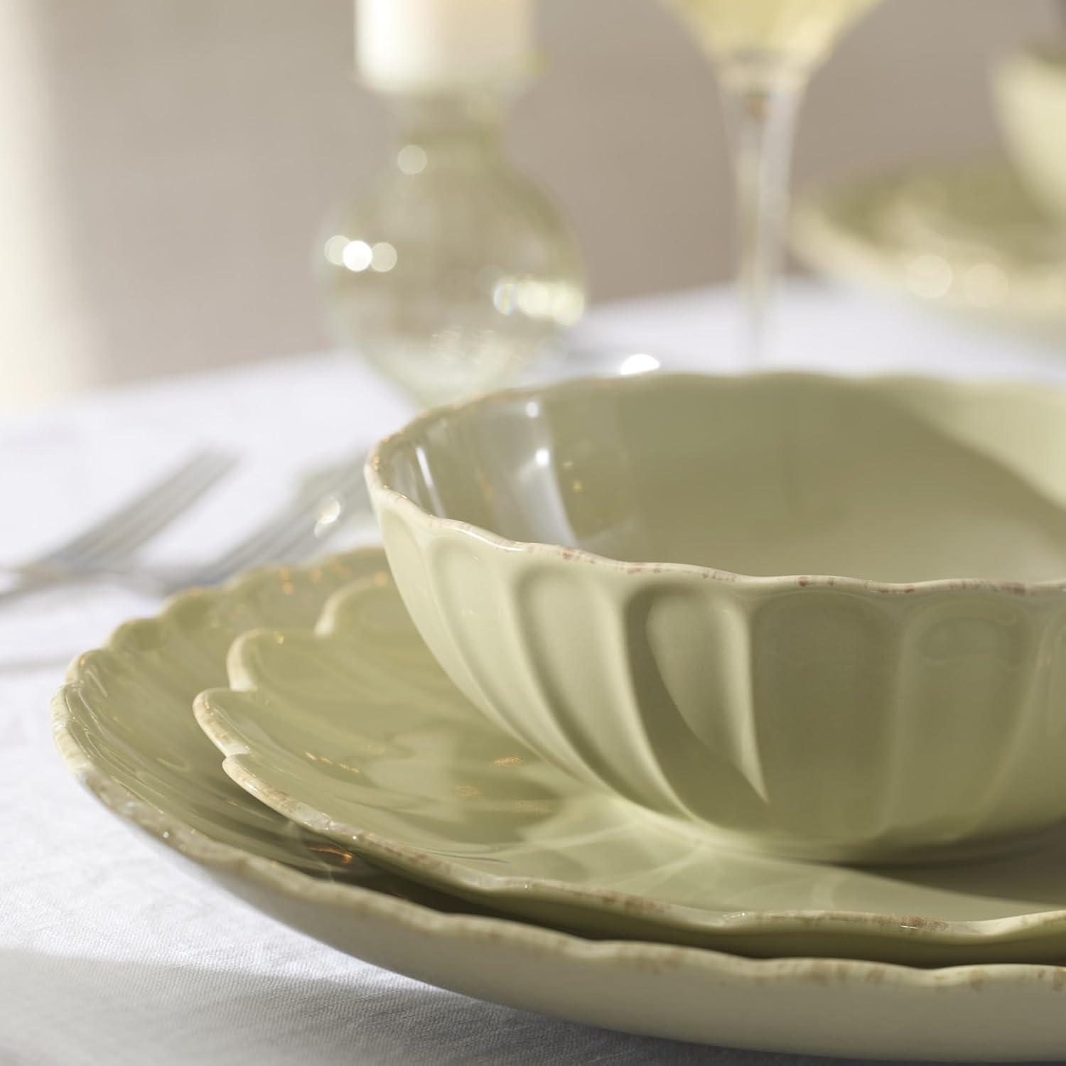 imageLenox Stoneware Dinnerware Sets For 6 French Perle Scallop Matcha 18Piece Dinnerware Set Service For 6 Dishwasher Safe Ceramic Plates Stoneware Dinner Plates and Bowls Sets Green 18 Piece