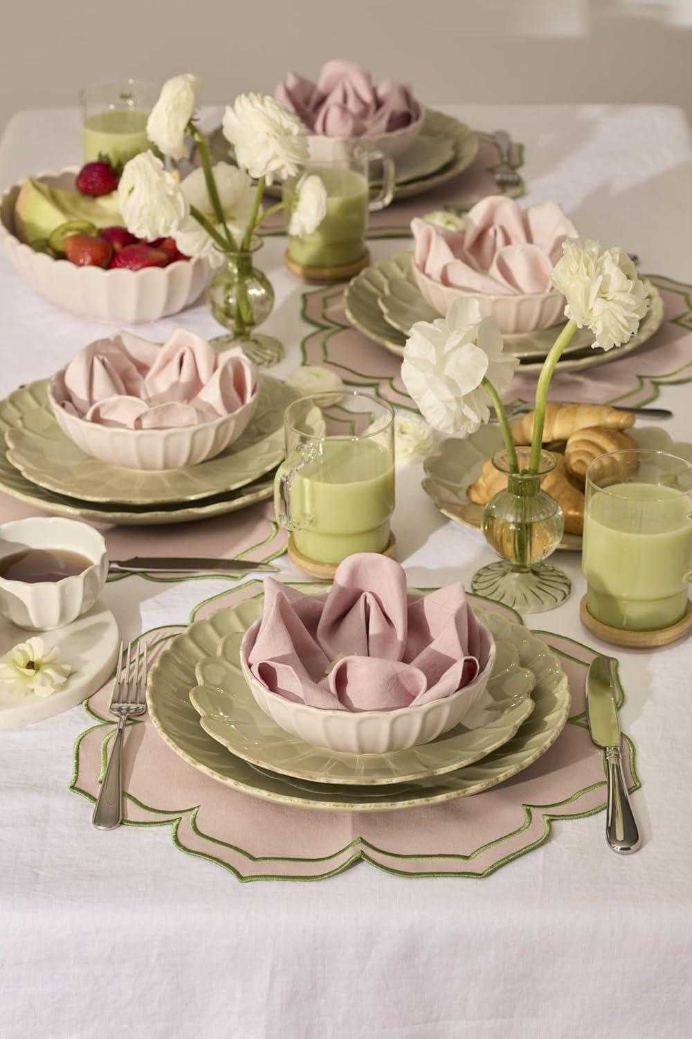 imageLenox Stoneware Dinnerware Sets For 6 French Perle Scallop Matcha 18Piece Dinnerware Set Service For 6 Dishwasher Safe Ceramic Plates Stoneware Dinner Plates and Bowls Sets Green 18 Piece