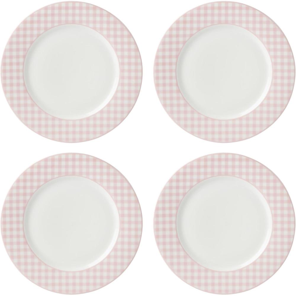 imageLenox Dinnerware Set Gingham Black Dinner Plates Service for 4 Porcelain Microwave amp Dishwasher Safe Halloween Dishes Bold Black Gingham Rims Halloween Decor Indoor BlackWhite 4 PiecesPink
