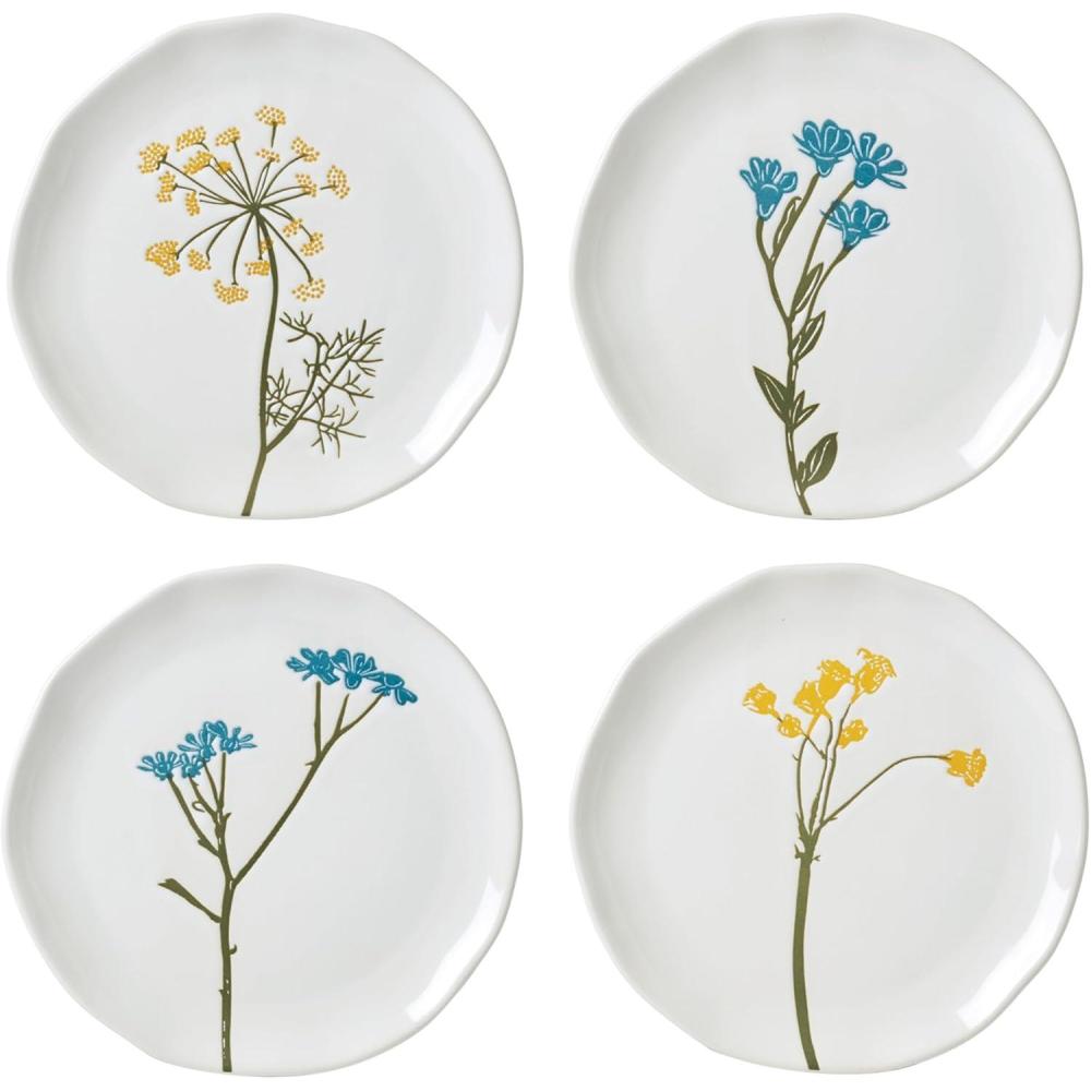 imageLenox Dinnerware Set Wildflowers Tidbit Appetizer Plates Set Of 4 Service For 4 Dessert Plates Small Plate 6 Inch Snack Plate Stoneware Dishwasher Safe 6Inch Diameter Assorted 4 Piece