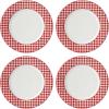 Lenox Dinnerware Set, Gingham Black Dinner Plates, Service for 4, Porcelain, Microwave & Dishwasher Safe, Halloween Dishes, Bold Black Gingham Rims, Halloween Decor Indoor (Black/White, 4 Pieces)(Red)