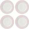 Lenox Dinnerware Set, Gingham Black Dinner Plates, Service for 4, Porcelain, Microwave & Dishwasher Safe, Halloween Dishes, Bold Black Gingham Rims, Halloween Decor Indoor (Black/White, 4 Pieces)(Pink)