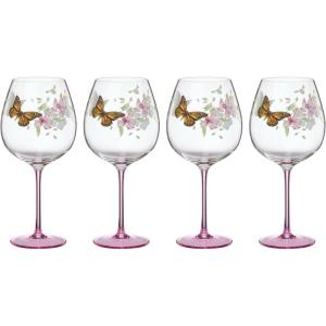 Lenox Glassware, Butterfly Meadow Pink Balloon Wine Glasses, Set of 4, Service For 4, Made From Glass, Dishwasher Safe, Drinking Glasses, Home And Kitchen, Glass Cups (Pink, 4 Pieces, 26 oz Capacity)(Balloon Wine Glass)