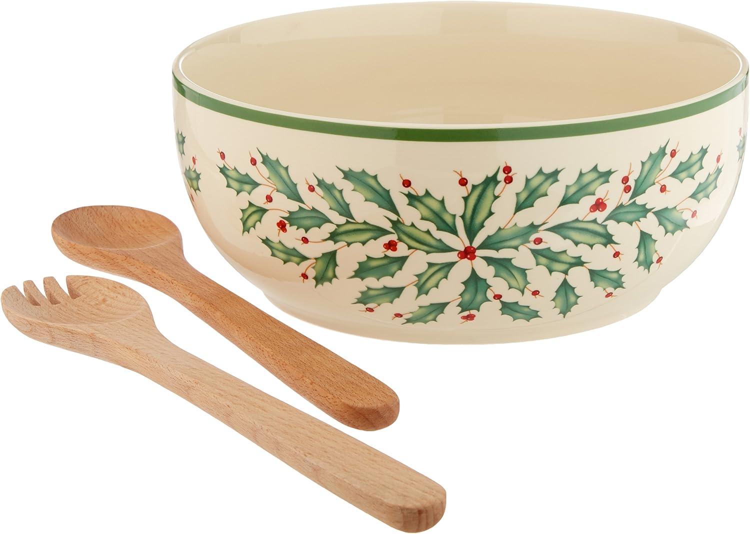 imageLenox 870004 Hosting The Holidays Napkin Holder ChristmasSalad Bowl with Servers