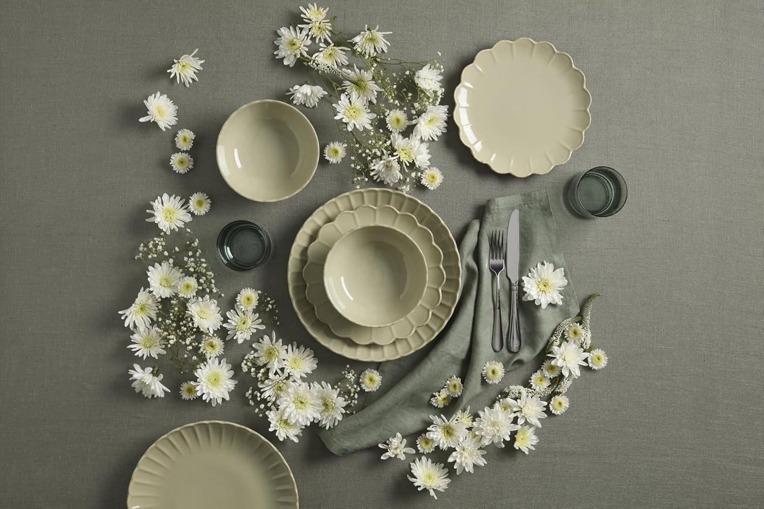 imageLenox Stoneware Dinnerware Sets For 8 French Perle Scallop Matcha 24Piece Dinnerware Set Service For 8 Dishwasher Safe Ceramic Plates Stoneware Dinner Plates and Bowls Sets Green 24 Piece