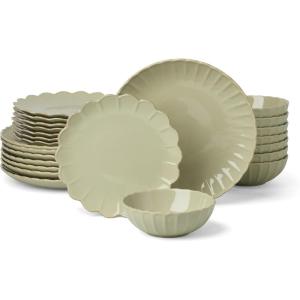 Lenox Stoneware Dinnerware Sets For 8, French Perle Scallop Matcha 24-Piece Dinnerware Set, Service For 8, Dishwasher Safe Ceramic Plates, Stoneware Dinner Plates and Bowls Sets (Green, 24 Piece)