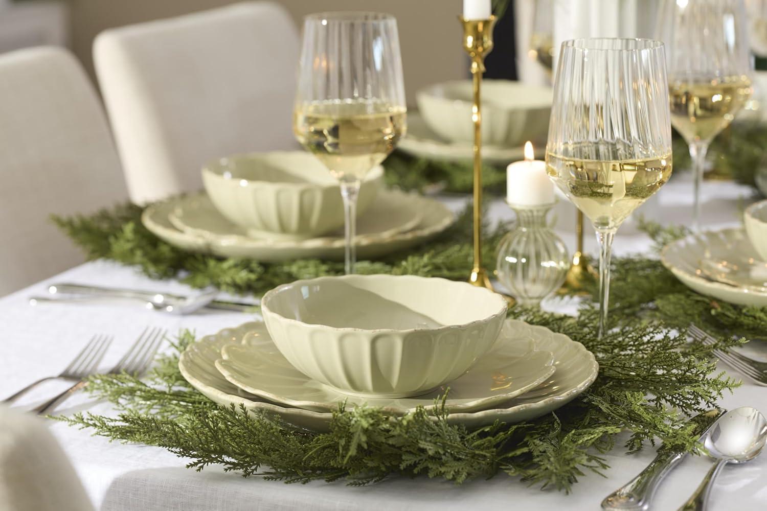 imageLenox Stoneware Dinnerware Sets French Perle Scallop Matcha 12Piece Dinnerware Set Service For 4 Green Dishes Set for 4 Dishwasher Safe Stoneware Dinner Plates and Bowls Sets Green 12 Piece