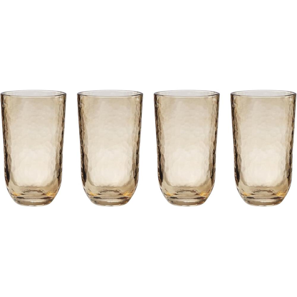 imageLenox Drinkware Homespun Amber Tall Tumbler Set of 4 Glass Material Dishwasher Safe Glassware Drinking Glasses Set Home Kitchen and Dining Tumbler Cup Sets Amber 4 Pieces 20 Ounce Capacity