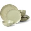Lenox Stoneware Dinnerware Sets, French Perle Scallop Matcha 12-Piece Dinnerware Set, Service For 4, Green Dishes Set for 4, Dishwasher Safe, Stoneware Dinner Plates and Bowls Sets (Green, 12 Piece)