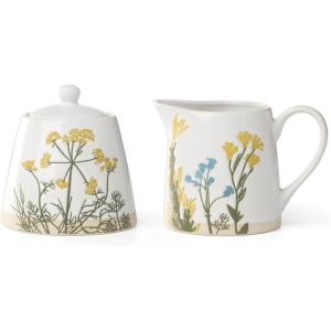 Lenox Kitchen And Dining, Wildflowers 2-Piece Sugar And Creamer Set, Stoneware Material, Dishwasher & Microwave Safe, Kitchen Essentials, Home (White, 2 Pieces, 8 Oz Capacity Sugar Bowl & Creamer)