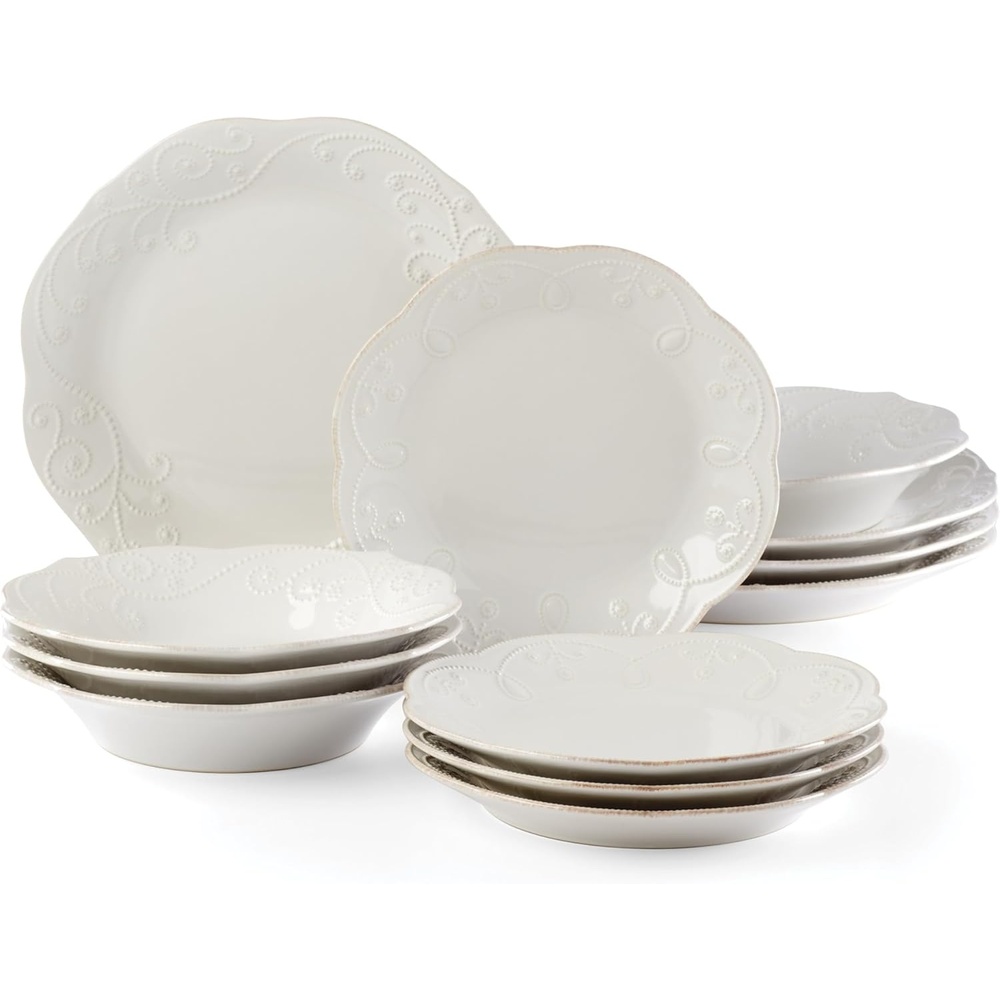 imageLenox 891288 French Perle 4Piece Dinner Plate Set12Piece Dinnerware Set Pasta Bowls