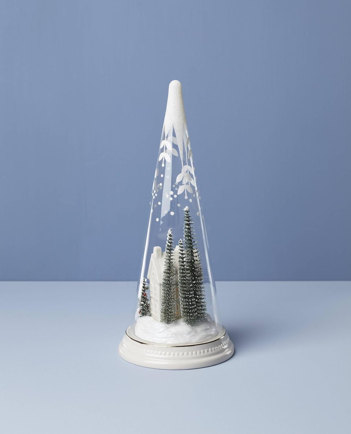 image:imageLenox 896633 Lit Christmas Cone with Farmhouse Scene Holiday Decor