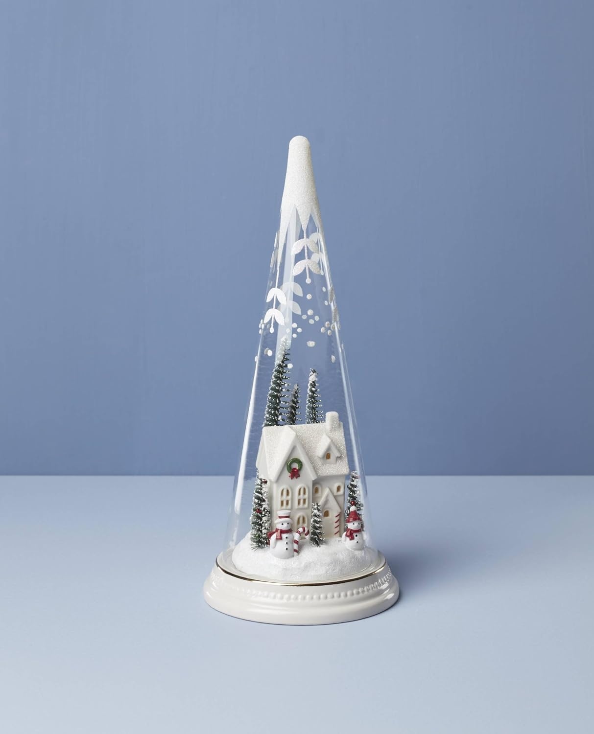 image:imageLenox 896633 Lit Christmas Cone with Farmhouse Scene Holiday Decor