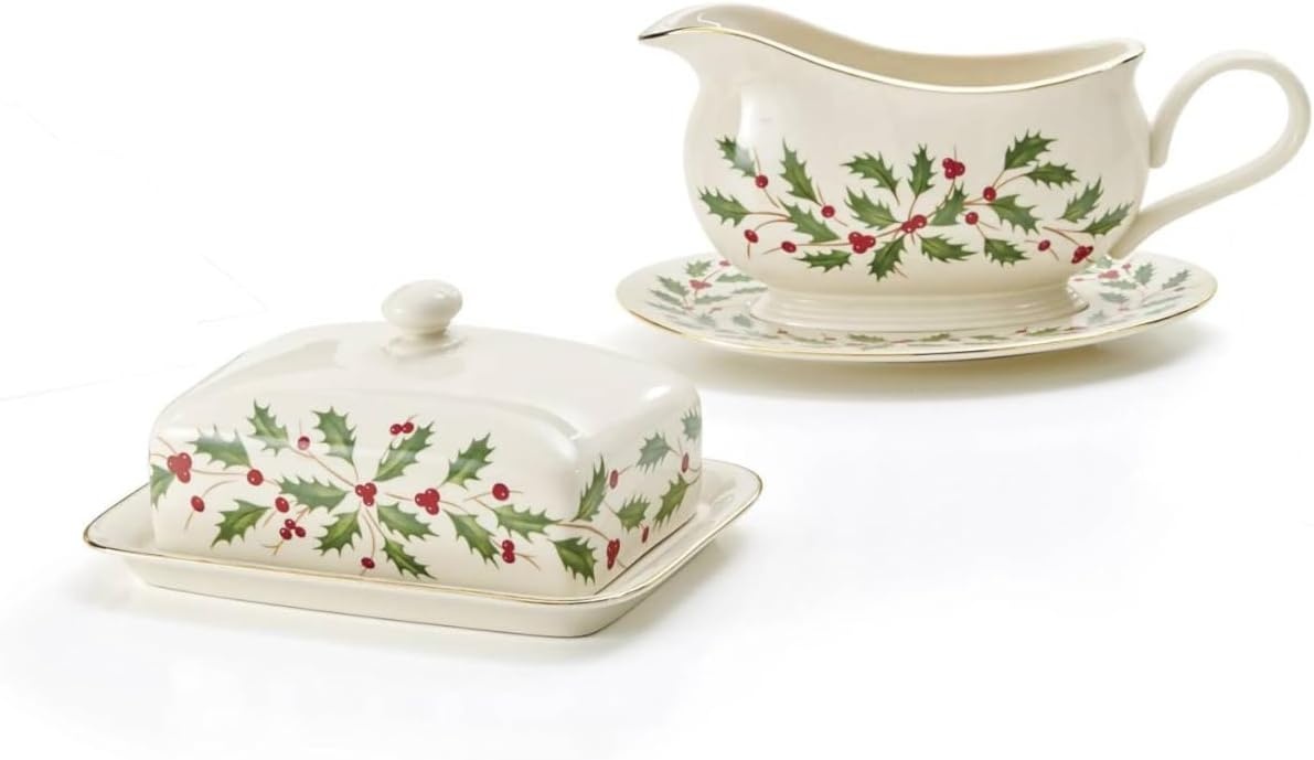 image:imageLenox 898092 Holiday Rectangular Baking Dish Large Christmas Festive Kitchen DecorGravy Boat with Stand