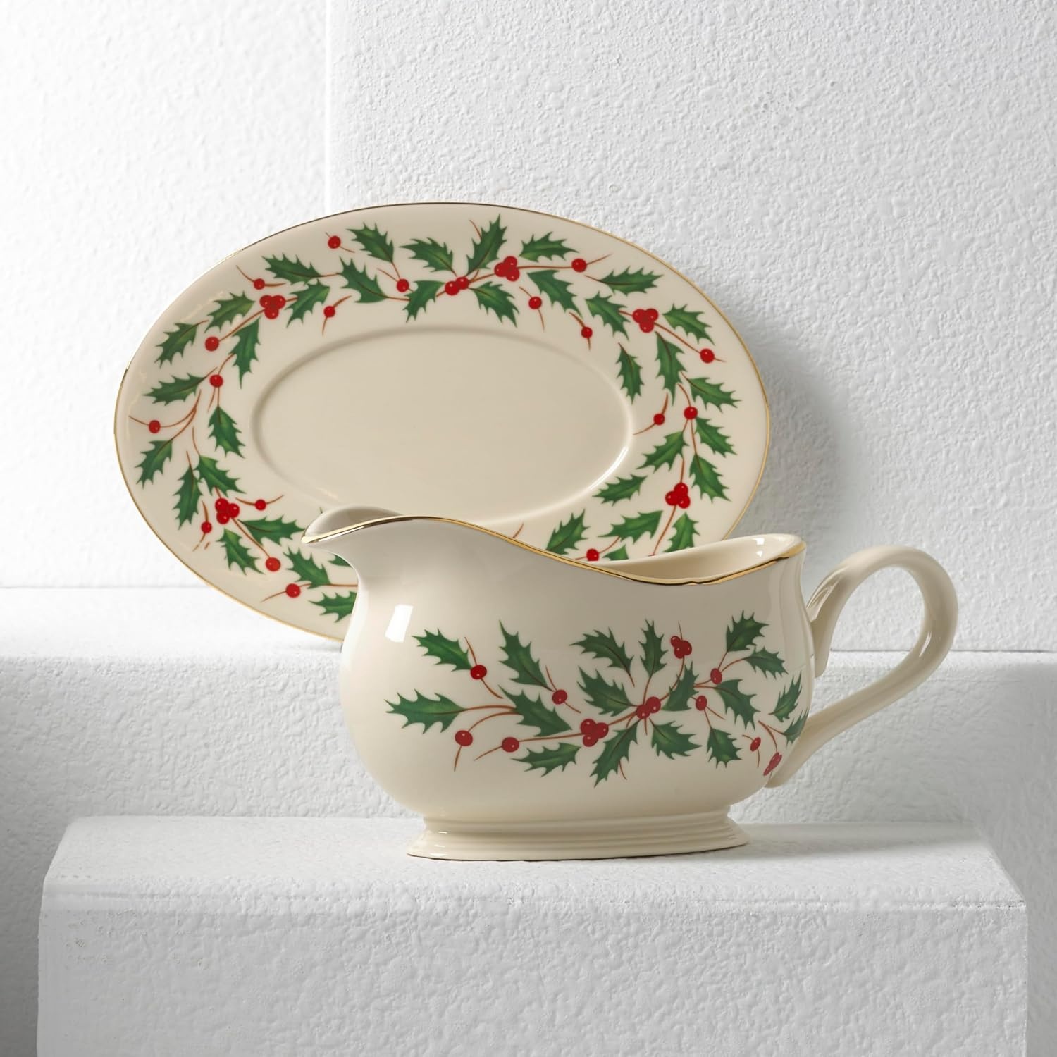 image:imageLenox 898092 Holiday Rectangular Baking Dish Large Christmas Festive Kitchen DecorGravy Boat with Stand