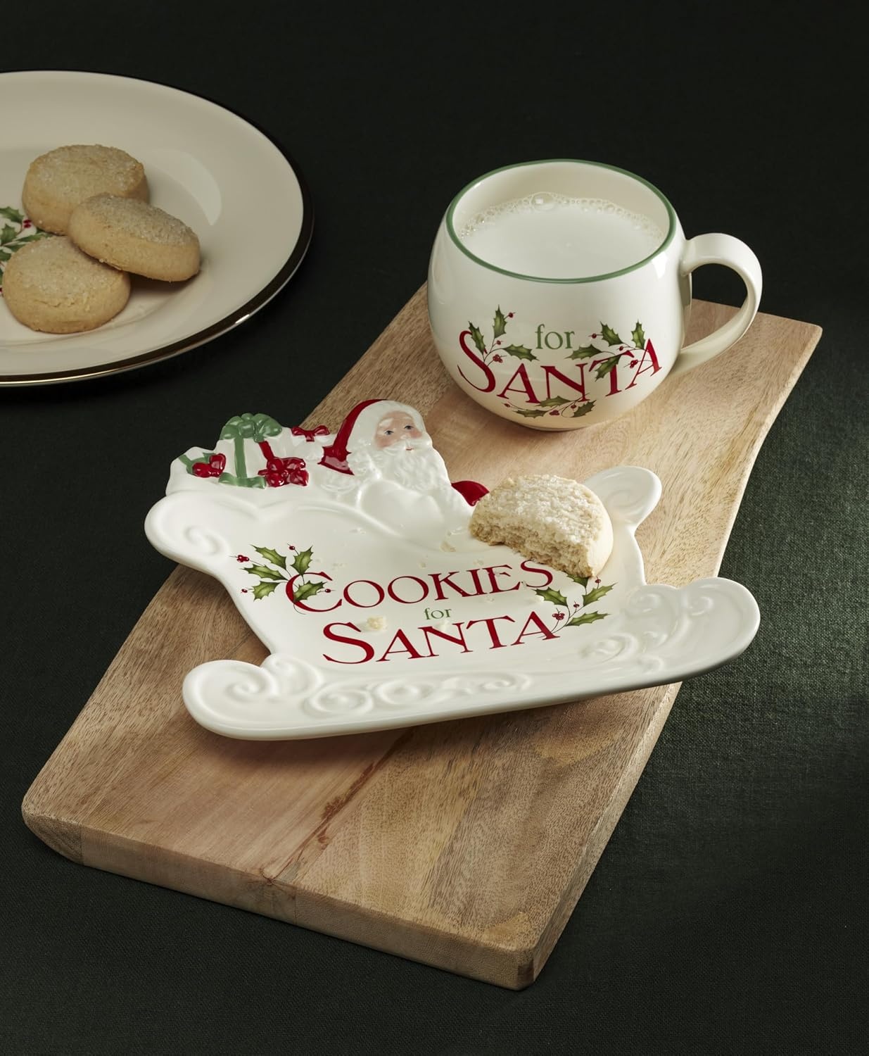 image:imageLenox 898092 Holiday Rectangular Baking Dish Large Christmas Festive Kitchen DecorSanta Cookies Milk Set