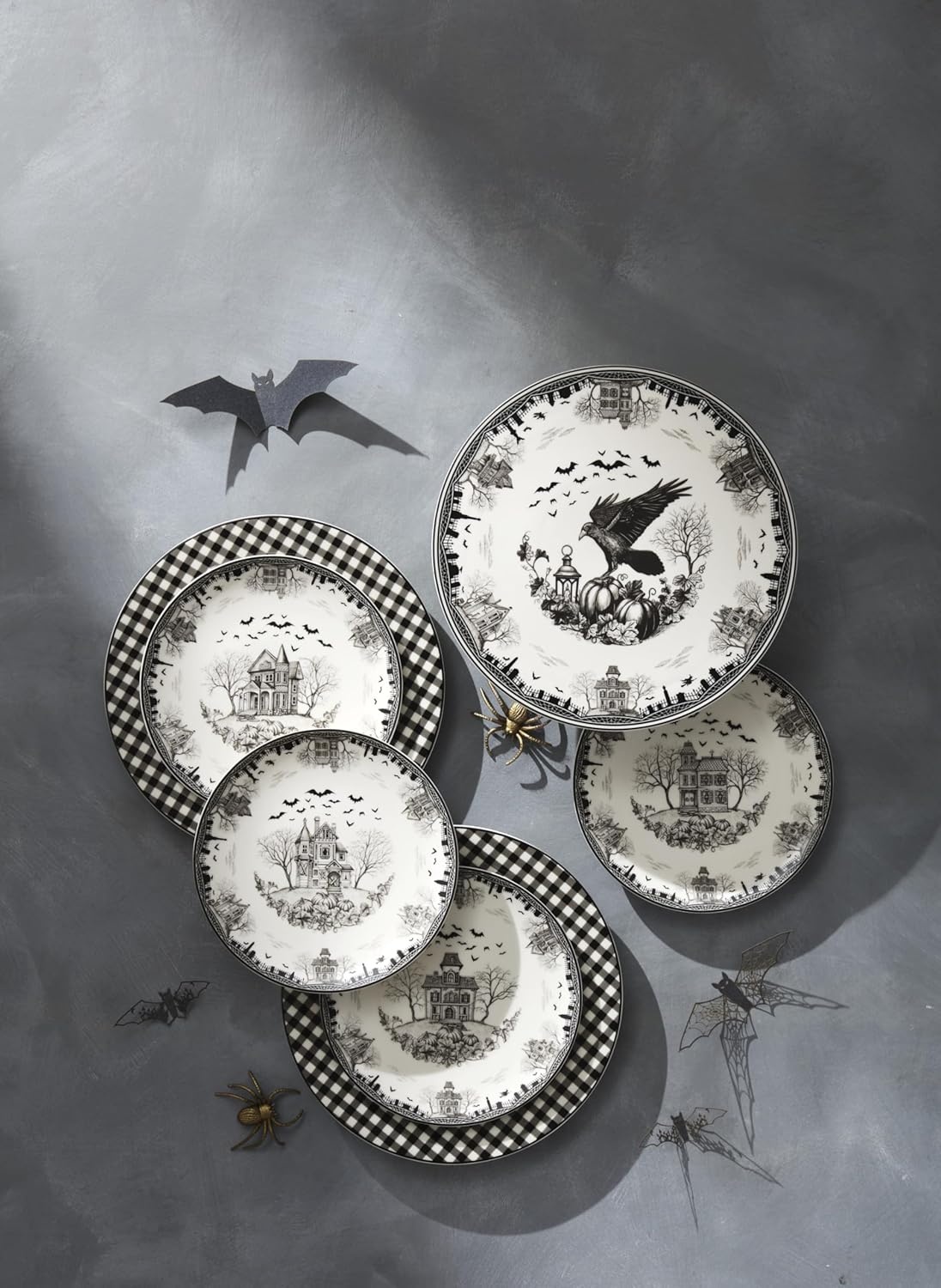 image:imageLenox Vintage Halloween Collection Haunted Manor Dinner Plate Set 4PieceAccent Plates Haunted House