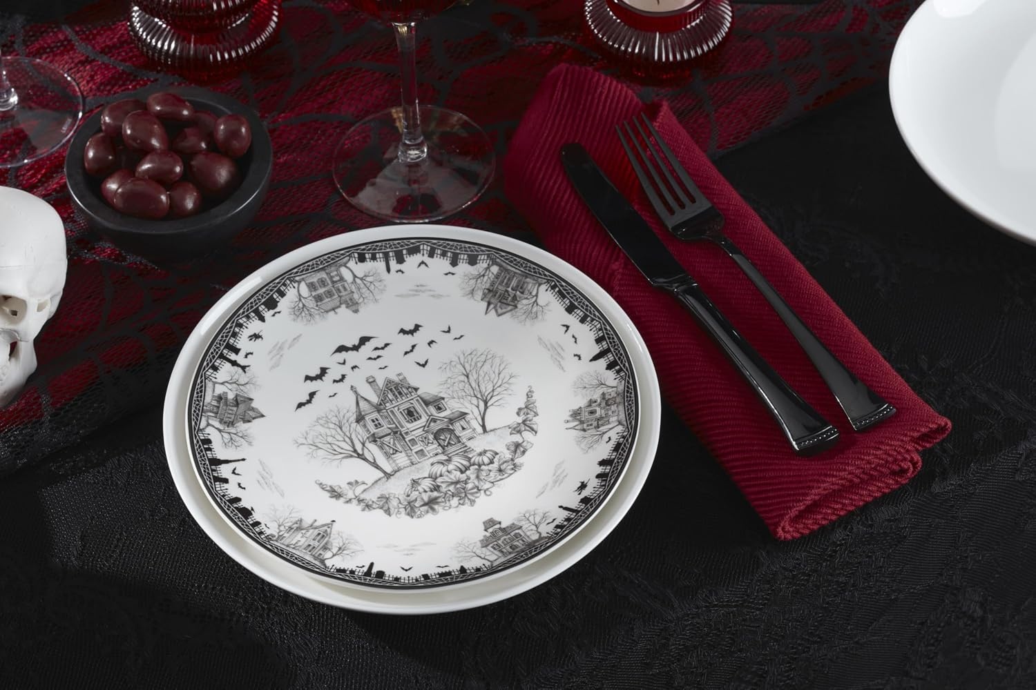 image:imageLenox Vintage Halloween Collection Haunted Manor Dinner Plate Set 4PieceAccent Plates Haunted House