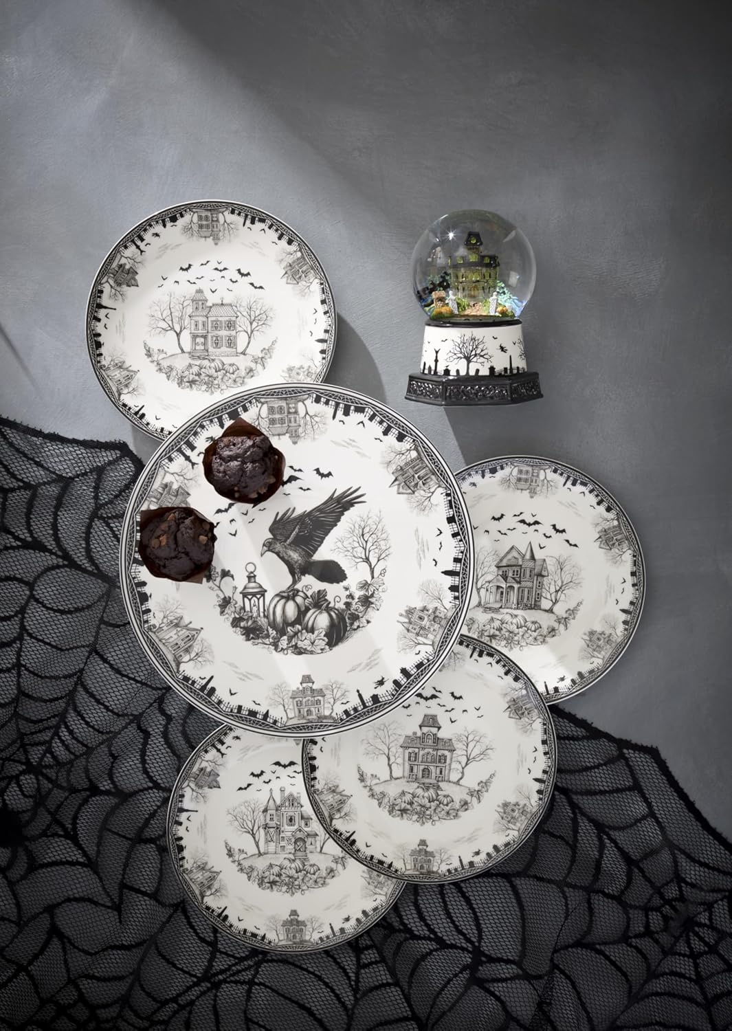 image:imageLenox Vintage Halloween Collection Haunted Manor Dinner Plate Set 4PieceAccent Plates Haunted House