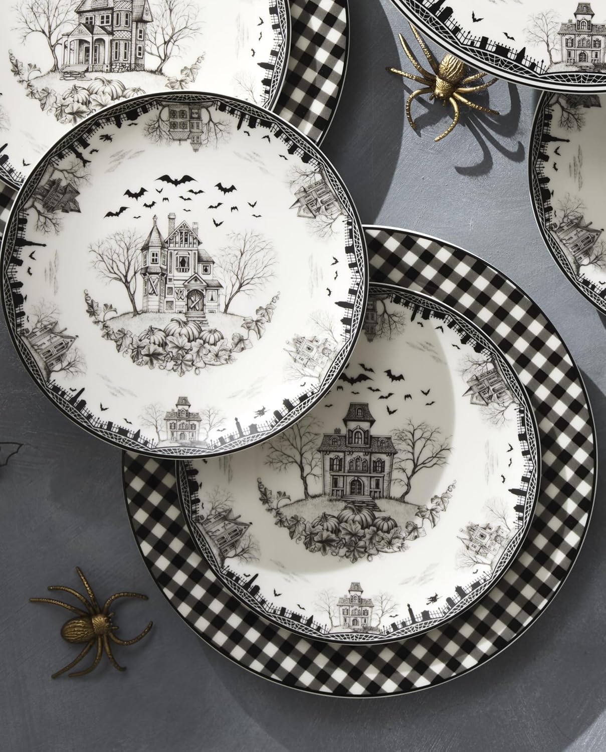image:imageLenox Vintage Halloween Collection Haunted Manor Dinner Plate Set 4PieceAccent Plates Haunted House