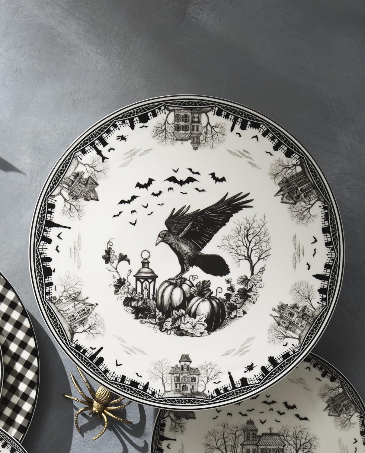 image:imageLenox Vintage Halloween Collection Haunted Manor Dinner Plate Set 4PieceCake Stand
