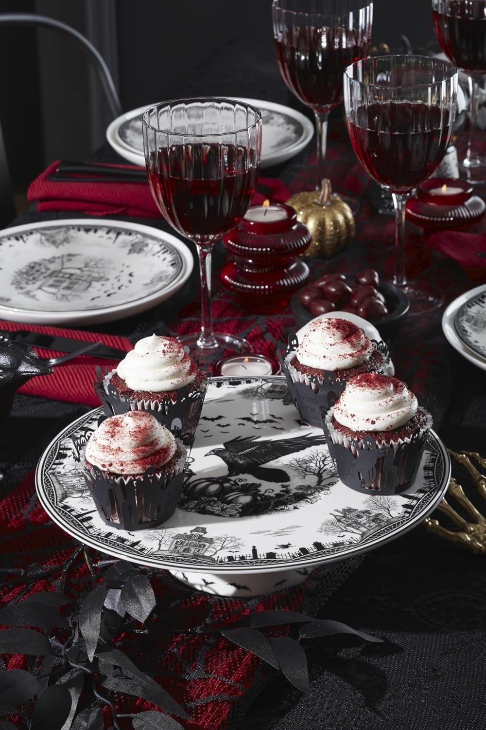 image:imageLenox Vintage Halloween Collection Haunted Manor Dinner Plate Set 4PieceCake Stand