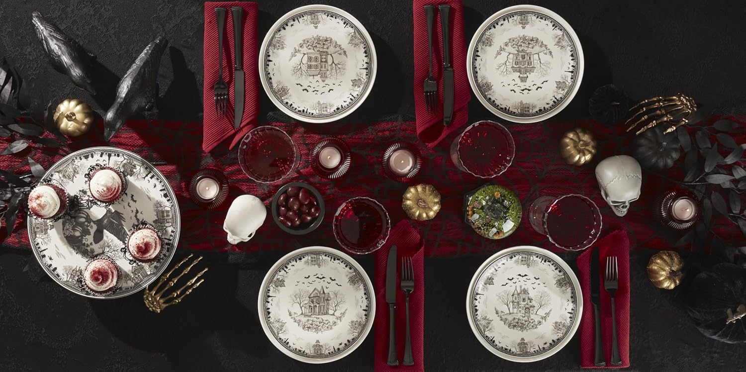 image:imageLenox Vintage Halloween Collection Haunted Manor Dinner Plate Set 4PieceCake Stand