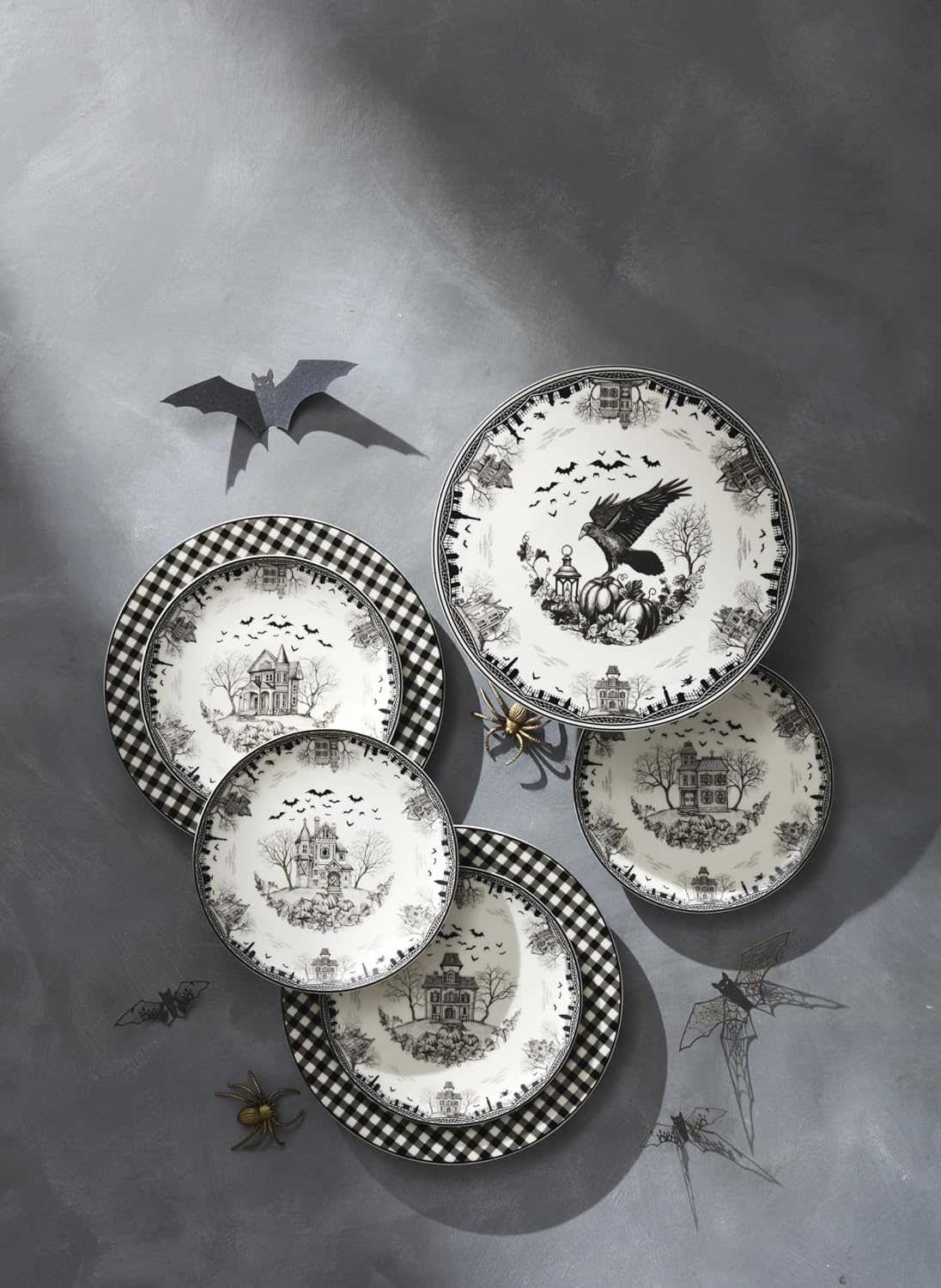 image:imageLenox Vintage Halloween Collection Haunted Manor Dinner Plate Set 4PieceCake Stand