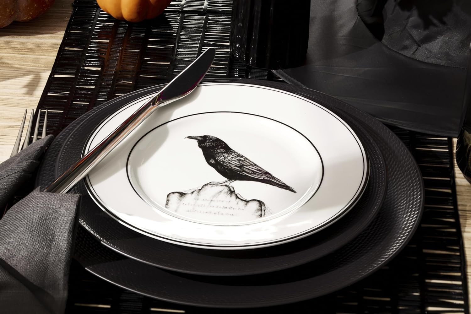 image:imageLenox Vintage Halloween Collection Haunted Manor Dinner Plate Set 4PieceDessert Plates Set of 4 Black