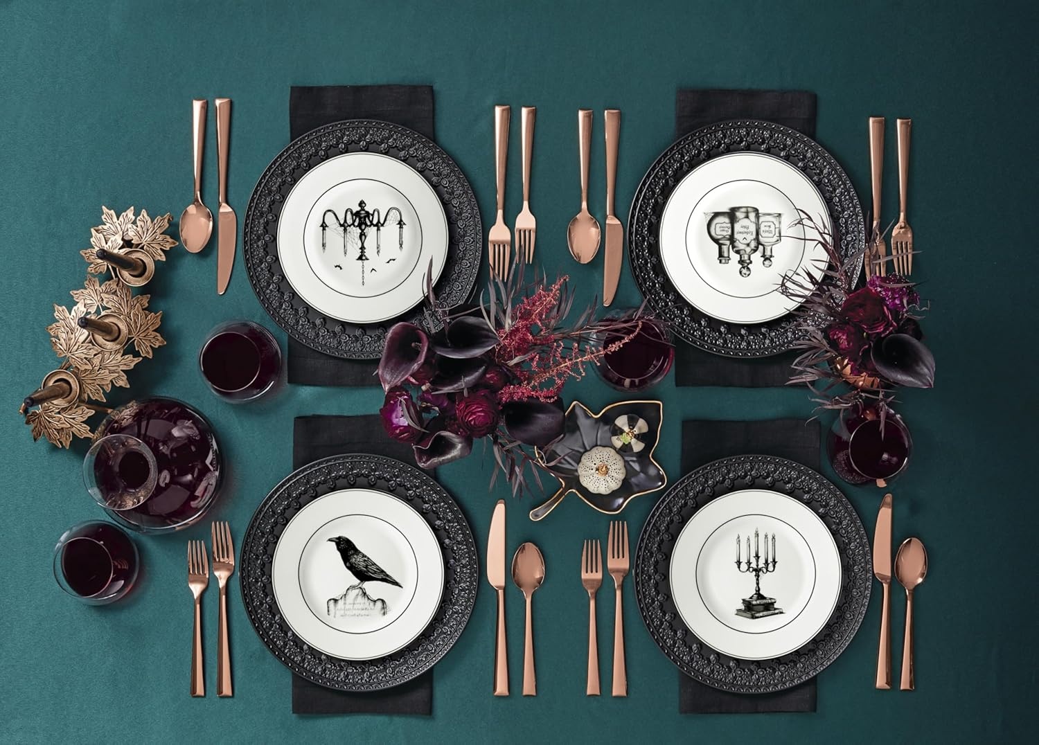 image:imageLenox Vintage Halloween Collection Haunted Manor Dinner Plate Set 4PieceDessert Plates Set of 4 Black