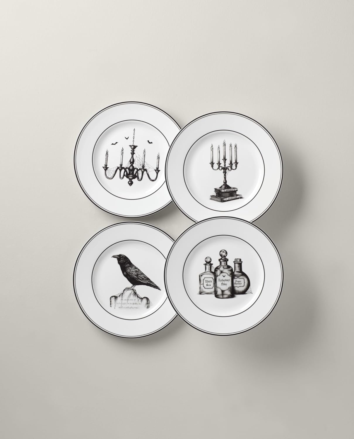 image:imageLenox Vintage Halloween Collection Haunted Manor Dinner Plate Set 4PieceDessert Plates Set of 4 Black