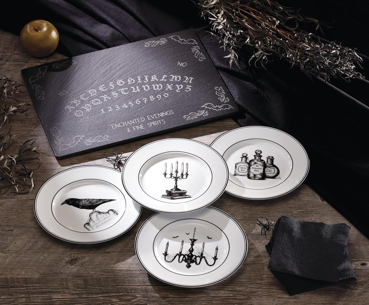 image:imageLenox Vintage Halloween Collection Haunted Manor Dinner Plate Set 4PieceDessert Plates Set of 4 Black