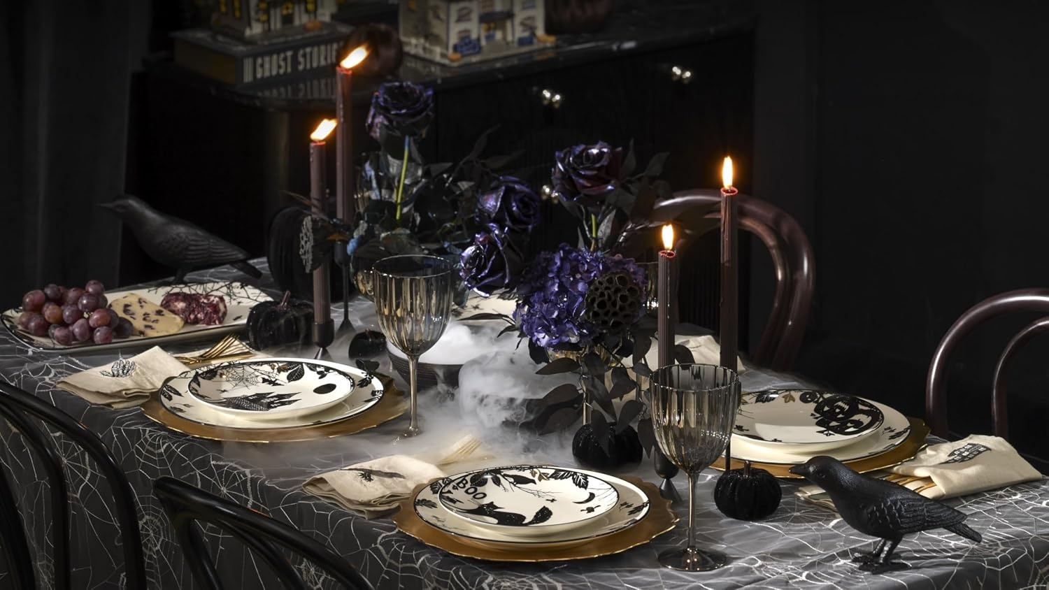 image:imageLenox Vintage Halloween Collection Haunted Manor Dinner Plate Set 4PieceServing Tray Bats
