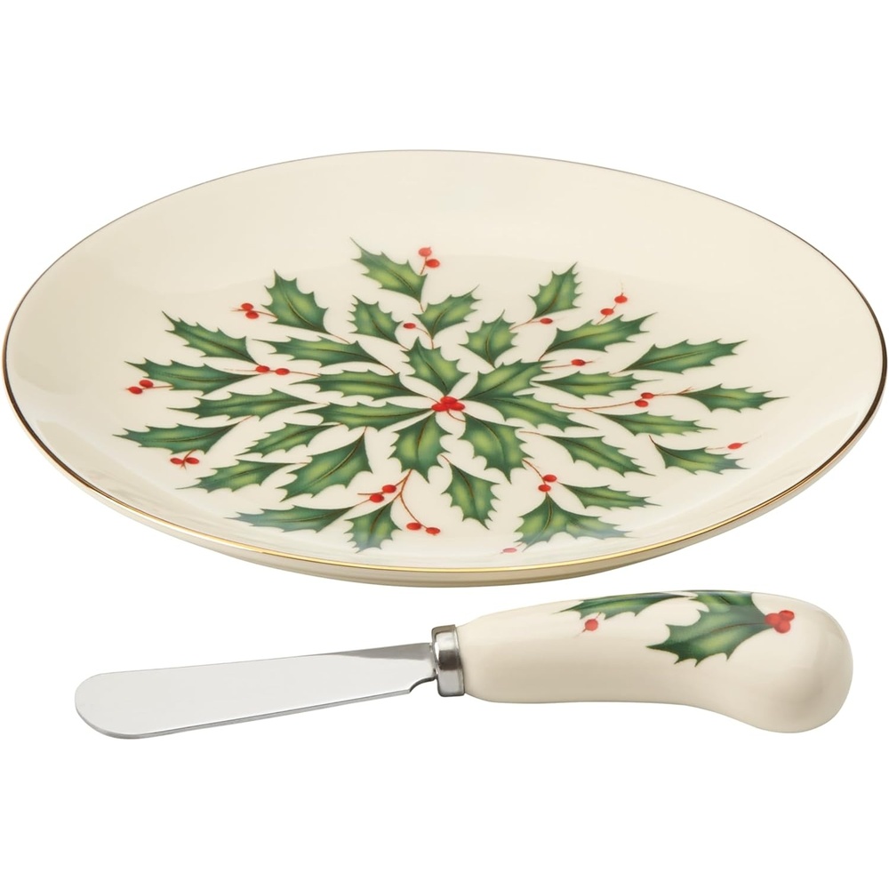 image:imageLenox 898092 Holiday Rectangular Baking Dish Large Christmas Festive Kitchen DecorCheese Plate with Knife