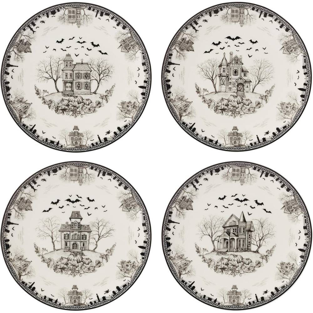 image:imageLenox Vintage Halloween Collection Haunted Manor Dinner Plate Set 4PieceAccent Plates Haunted House