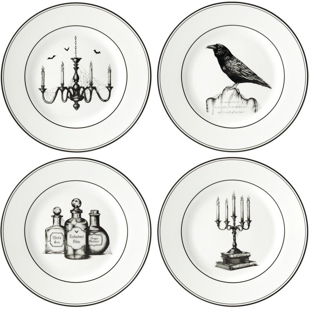 image:imageLenox Vintage Halloween Collection Haunted Manor Dinner Plate Set 4PieceDessert Plates Set of 4 Black
