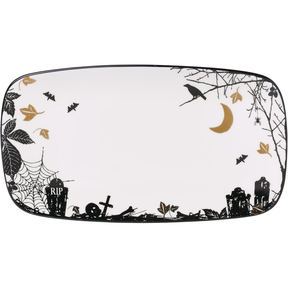 image:imageLenox Vintage Halloween Collection Haunted Manor Dinner Plate Set 4PieceServing Tray Bats